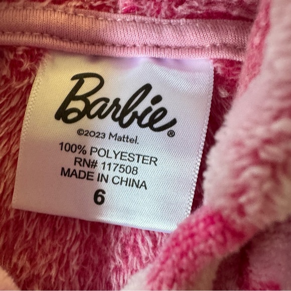 Barbie Pink Sweatshirt Hooded Fleece Soft Plush Long Sleeve Girls 6 - Picture 3 of 5